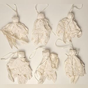 Set of 6 Handmade Lace Angels Ivory Vintage Cottage Farmhouse Décor